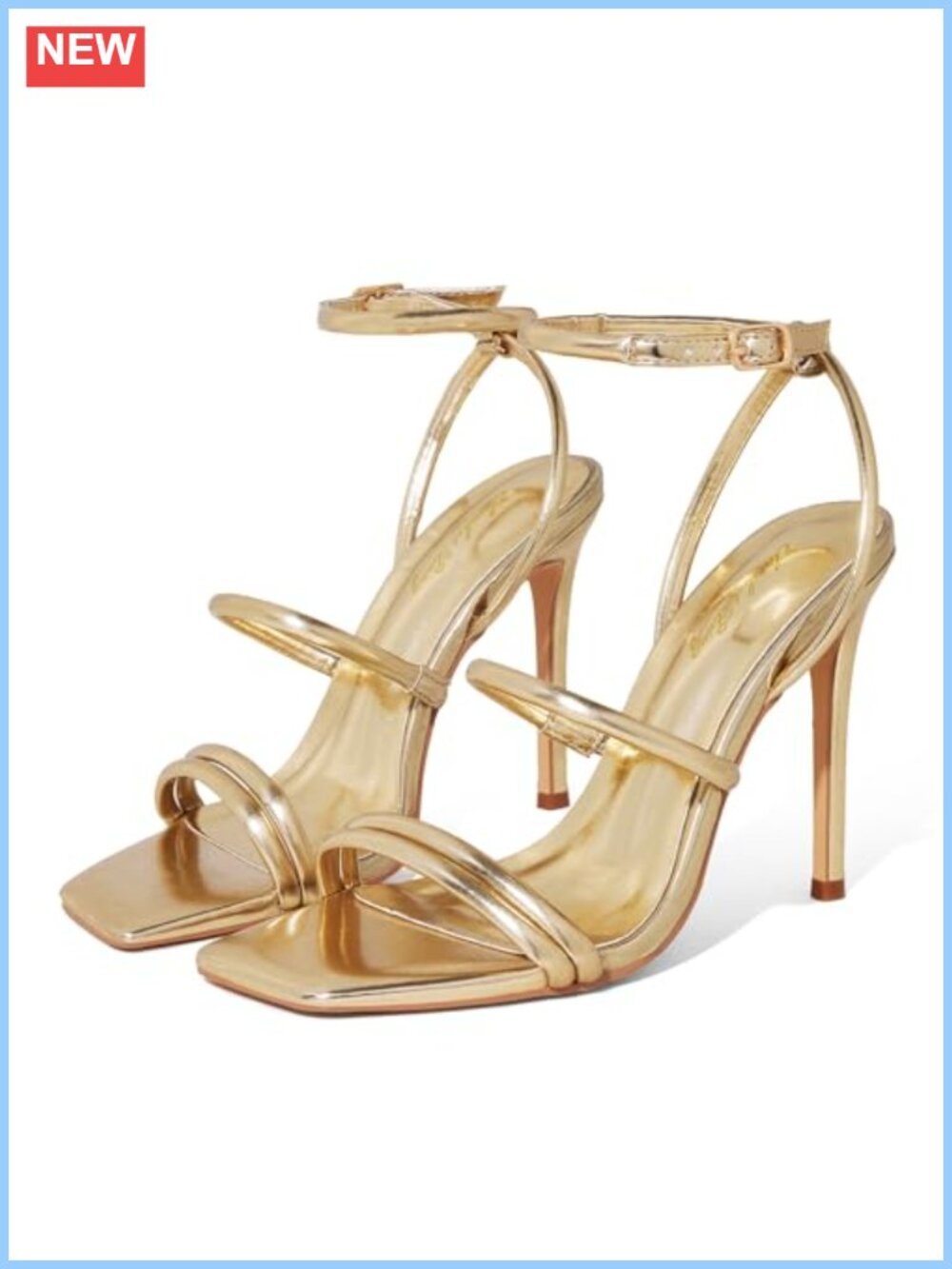 Stiletto Sandals Women Square Toe Ankle Strap 4.33in Heels Party